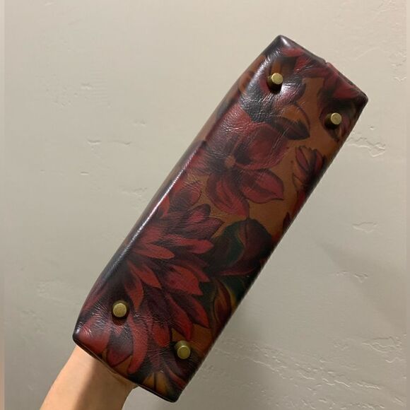 Handmade Genuine Premium Leather Floral Print Wooden Frame Bag with 2 Straps